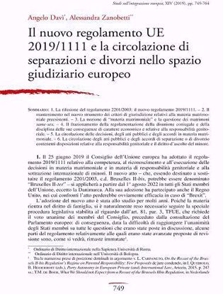 Immagine di Il nuovo Regolamento UE n. 1111/2019 e la circolazione di separazioni e divorzi nello spazio giudiziario europeo